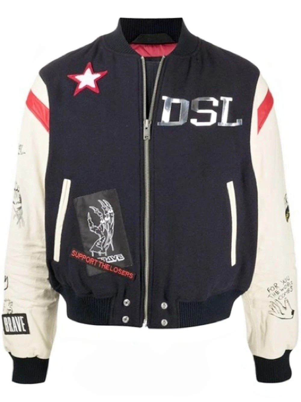 Diesel L-Franz-Patch Bomber Jacket Color Block Varsity Bomber Jacket